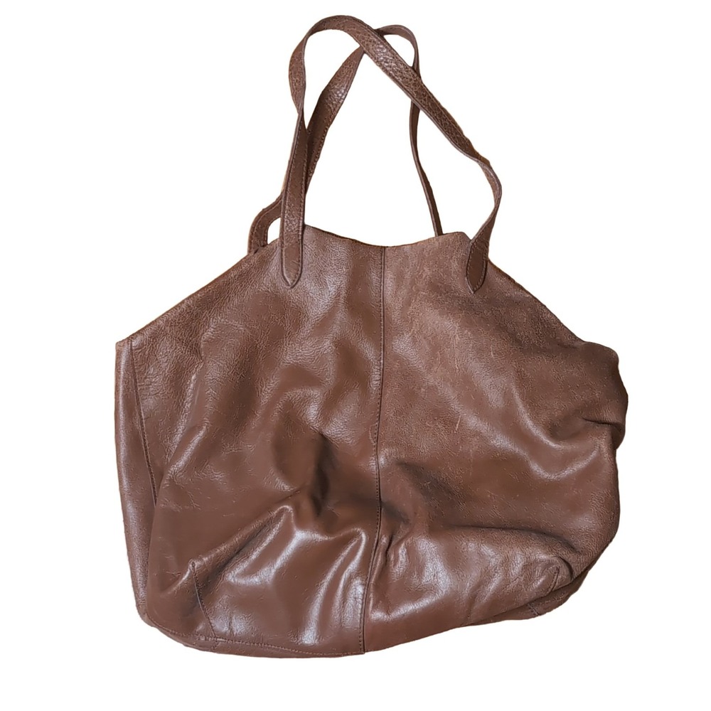 John Lewis Weekend Collection Brown Leather Tote Bag Striped Lining Zipper